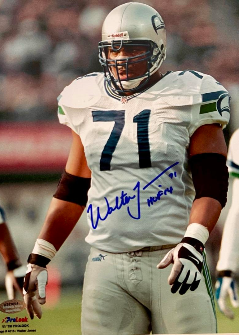 Walter Jones Signed 8x10 Photo Seattle Seahawks w/ HOF 14 Inscription - Schwartz COA